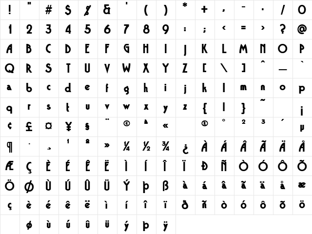Bandstand Bold Character Map