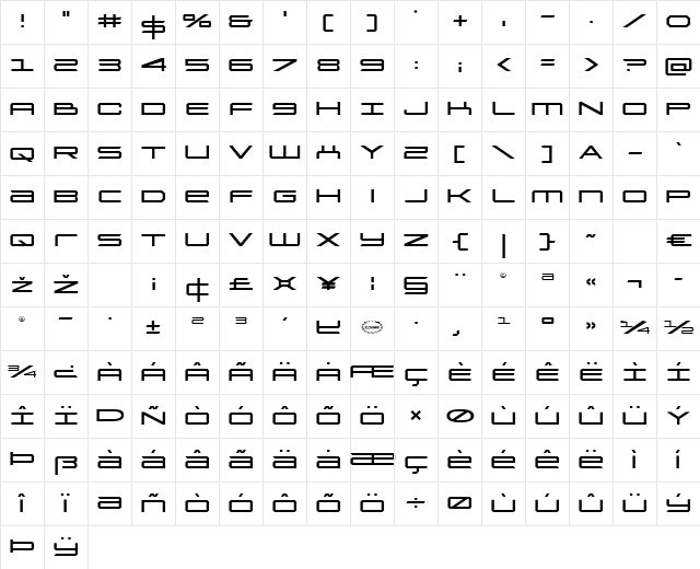 Rycon Regular Character Map