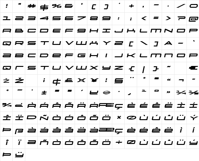Rycon Bold Expanded Semi-Ital Regular Character Map