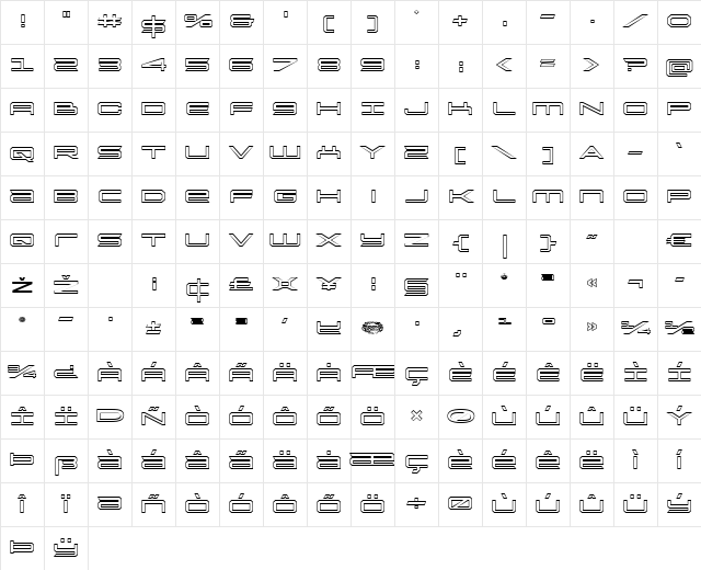 Rycon Outline Regular Character Map