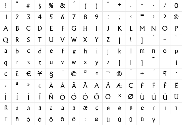 AdelonSerial Regular Character Map