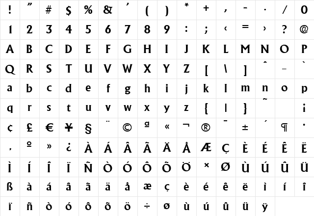 AdelonSerial Bold Character Map