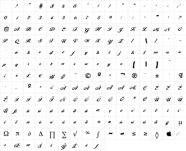 BallantinesSerial-Heavy Regular Character Map