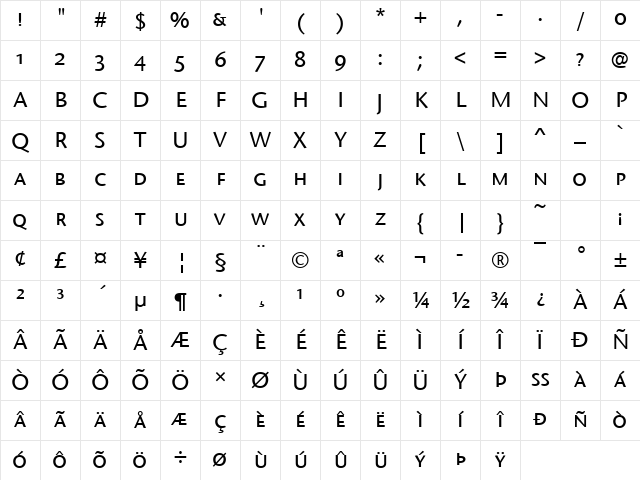StoneSanSCItcTMed Regular Character Map