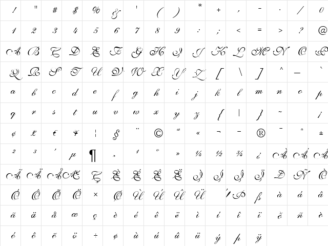 S721-Script-Three Regular Character Map S721-Script-Three Regular Character Map