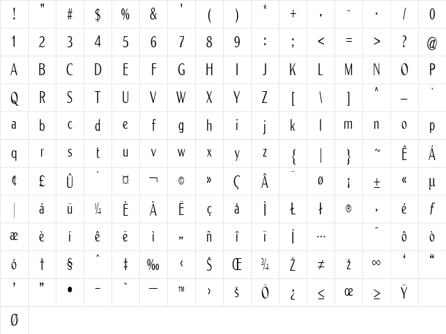 Sabina Regular Character Map