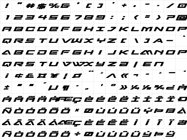 Sabre Shark Bold Expanded Bold Expanded Character Map