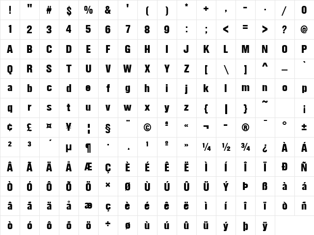 SansCondLH Bold Character Map SansCondLH Bold Character Map