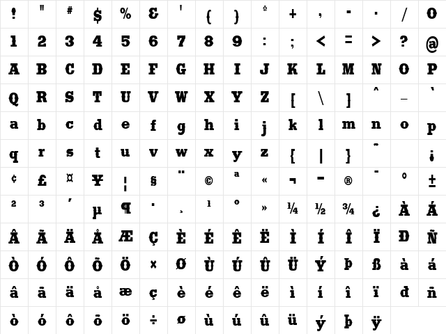 SaddlebagCondensed Regular Character Map