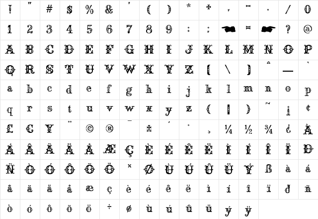 Saddlery Fill Regular Character Map