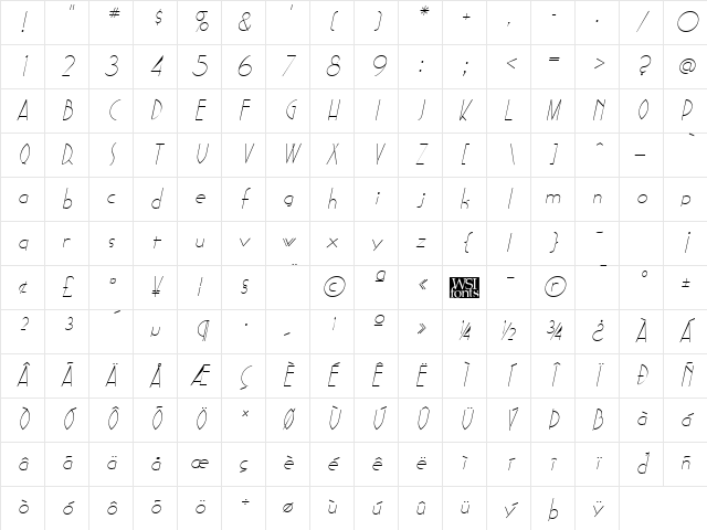 Sadelle Italic Character Map