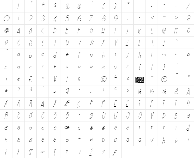 Sadelle kursiv Character Map Sadelle kursiv Character Map