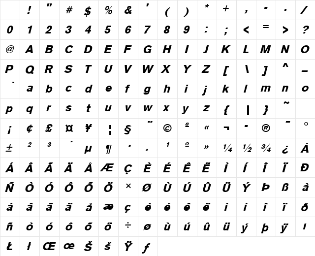 Sage Bold Oblique Character Map Sage Bold Oblique Character Map