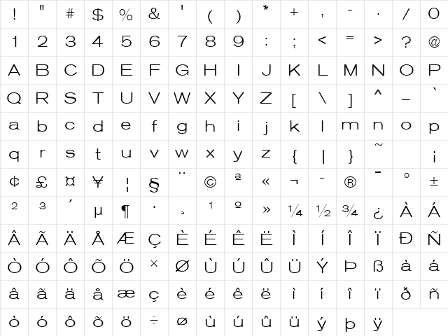 Sage Extended Light Regular Character Map