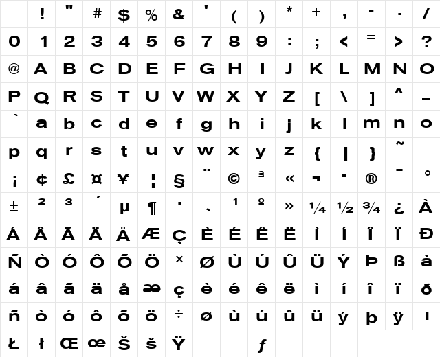 Sage Extended Medium Regular Character Map