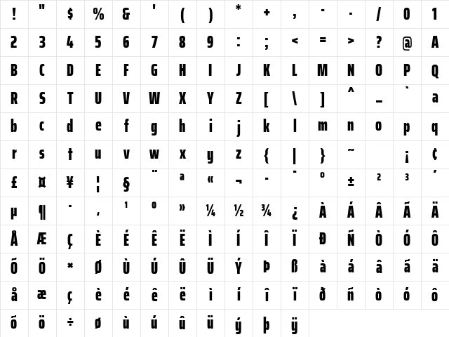 Saira ExtraCondensed Black Character Map