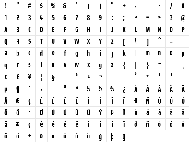 Saira ExtraCondensed Bold Character Map