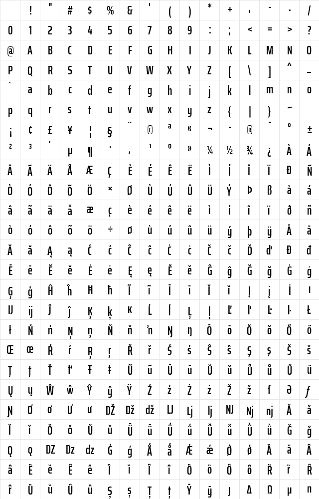 Saira ExtraCondensed SemiBold Character Map Saira ExtraCondensed SemiBold Character Map