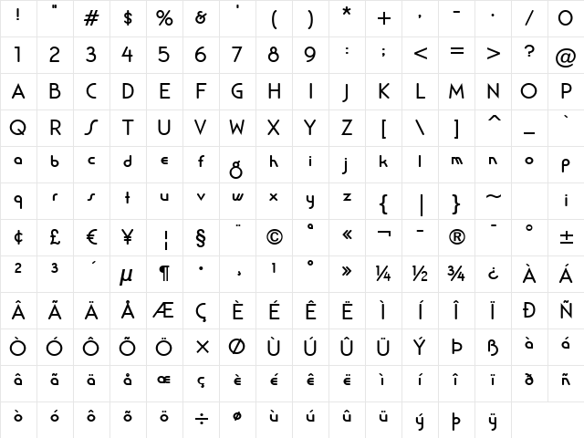 Salsa Mangos BTN Bold Character Map