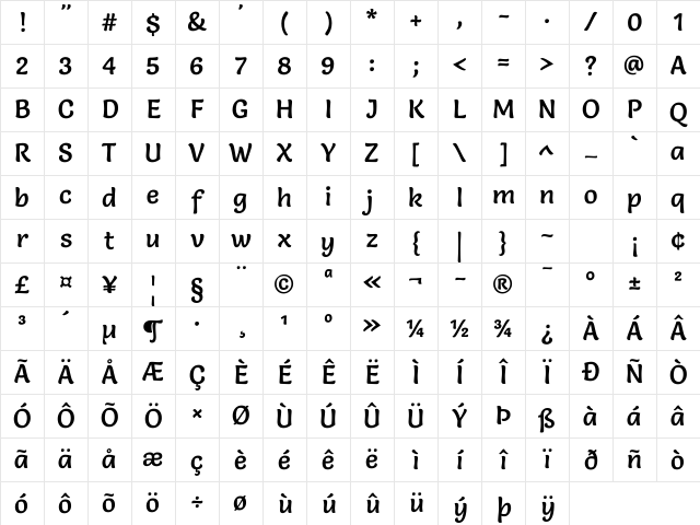 Salsa Regular Character Map