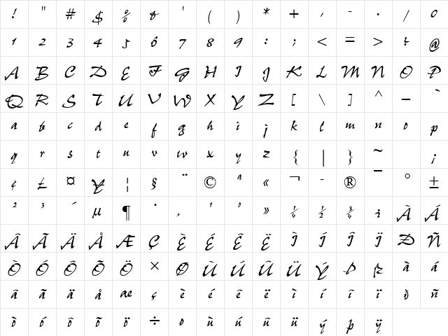 Salsa Regular Character Map
