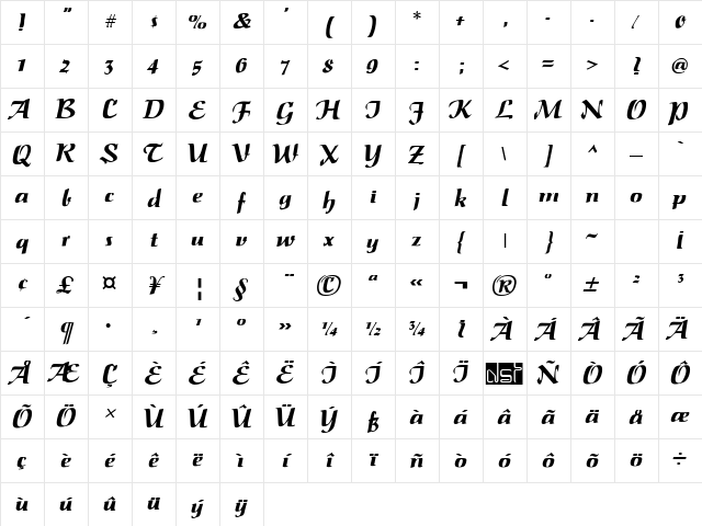 Saltino Regular Character Map