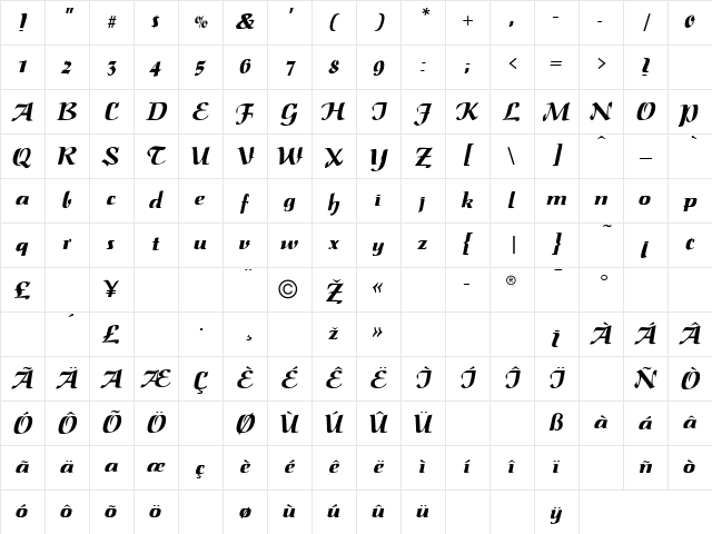 Saltino Regular Character Map