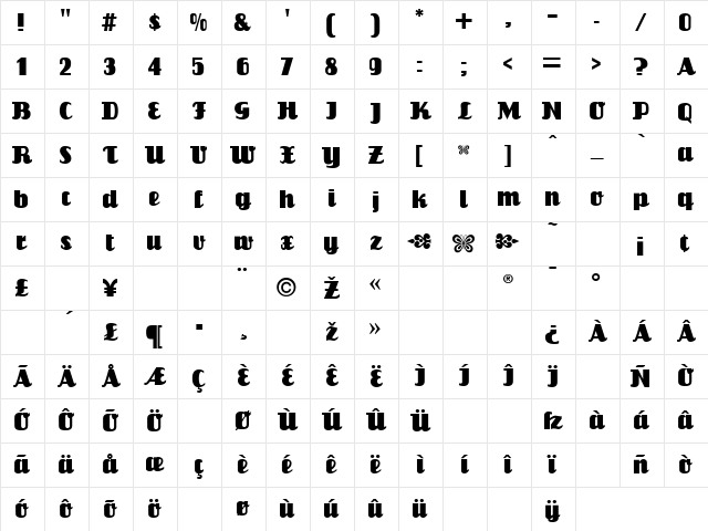 Salut Regular Character Map