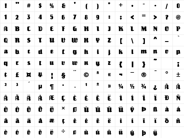 Salut Regular Character Map Salut Regular Character Map