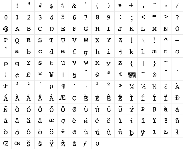 Salvaged Regular Character Map