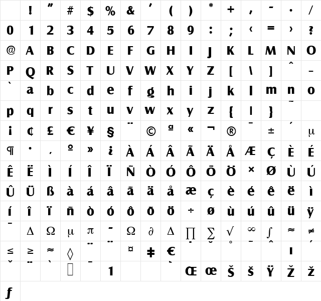 SalzburgSerial-Xbold Regular Character Map SalzburgSerial-Xbold Regular Character Map