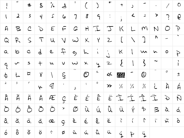 SammysHand Regular Character Map SammysHand Regular Character Map