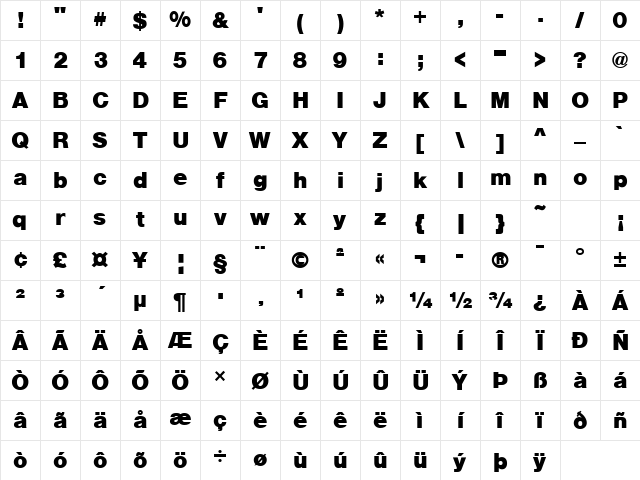 SansLH Bold Character Map SansLH Bold Character Map