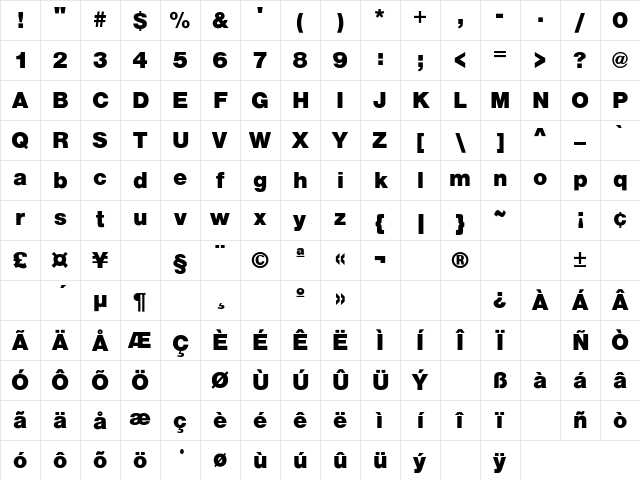 Sans Regular Character Map