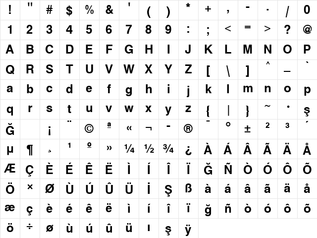 Sans Bold Character Map