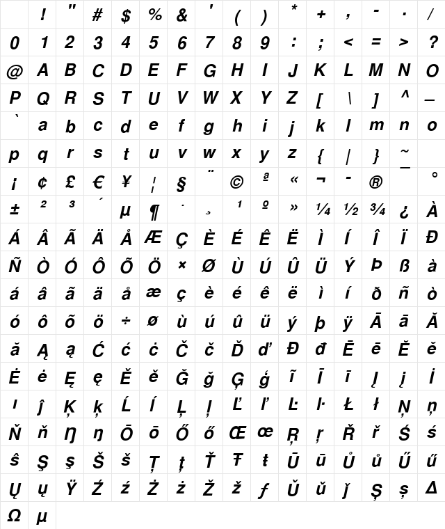 Sans-PS BoldItalic Character Map Sans-PS BoldItalic Character Map