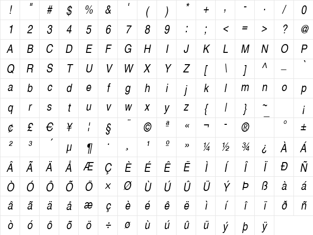 Sans-PS-Cd Italic Character Map Sans-PS-Cd Italic Character Map