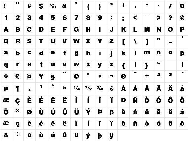 SansBlack Regular Character Map SansBlack Regular Character Map