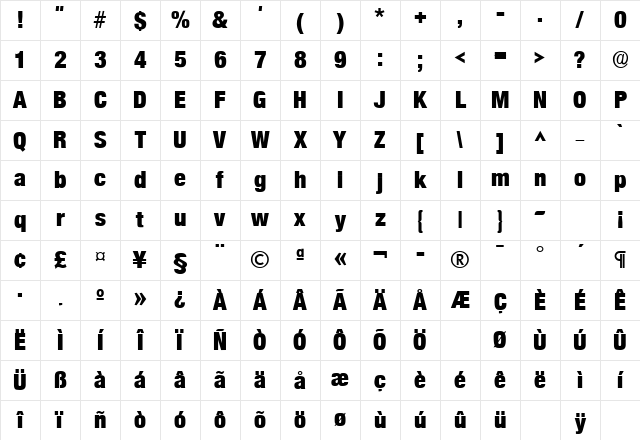 SansCondLH Bold Character Map
