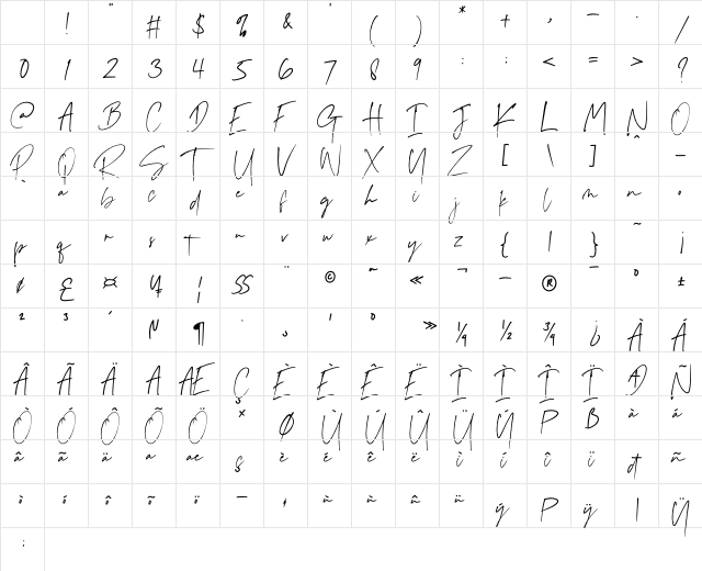 Sansino Regular Character Map