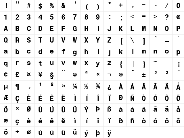 SansMono Bold Character Map