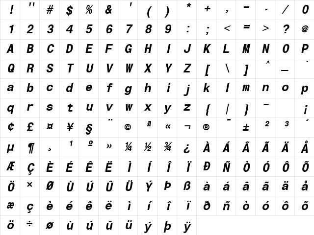 SansMono Bold-Oblique Character Map SansMono Bold-Oblique Character Map