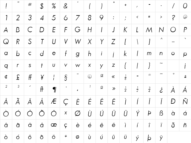 SansSerifBookFLF Regular Character Map