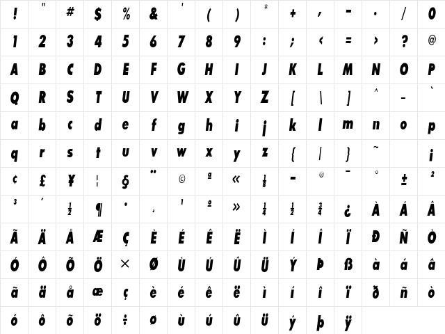 SansSerifExbFLFCond Regular Character Map