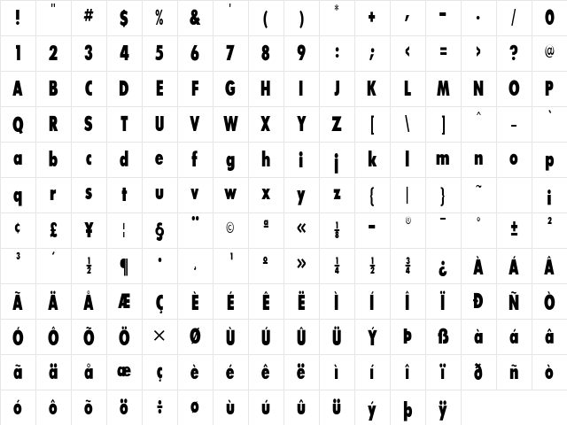 SansSerifExbFLFCond Regular Character Map