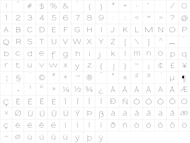 Sansumi-UltraLight Regular Character Map