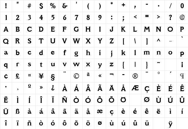 SantaCruz SF Bold Character Map