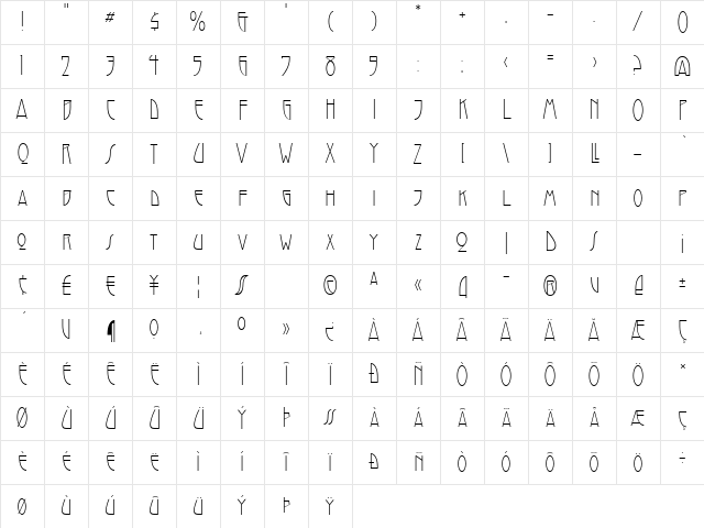 Santini Light Regular Character Map