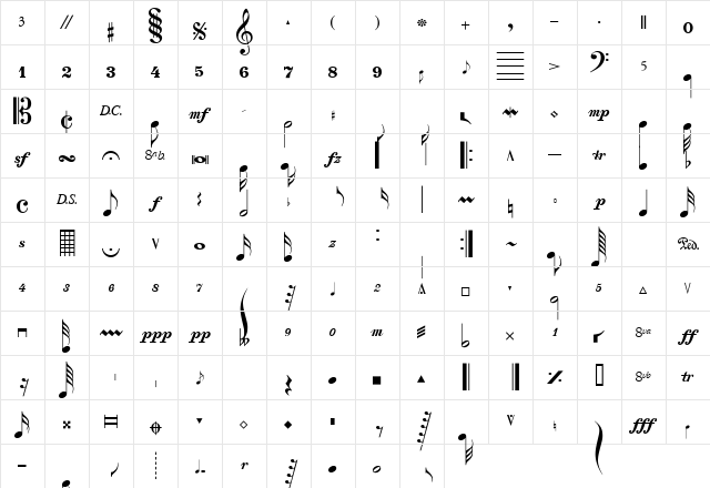 Sax n' Violins Light SSi Light Character Map
