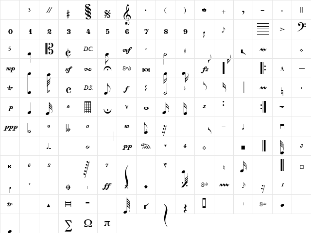 SaxNViolinsSSK Regular Character Map